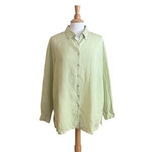 August Max Woman Light Green Linen Long Sleeve Button Down Shirt,Size 1X
